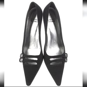 Stuart Weitzman Luxury Double Strap Pumps with diamond button accents sz 7.5N